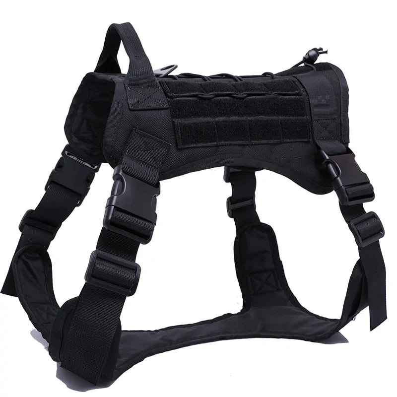 Nylon Tactical Dog Harness with Handle & Bungee Leash for Large Dogs